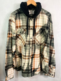 Vintage Sage Green, Black, Rust and Cream Flannel Hoodie Size XL