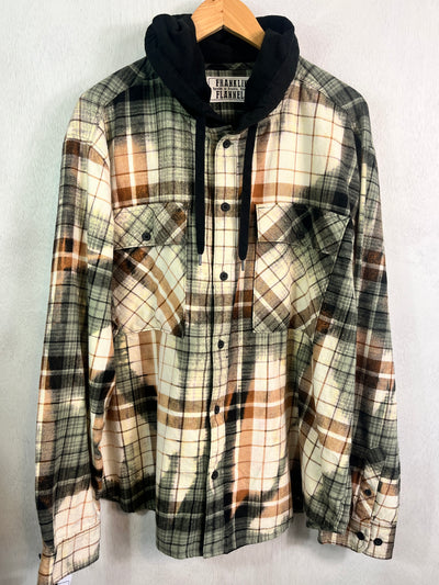 Vintage Sage Green, Black, Rust and Cream Flannel Hoodie Size XL