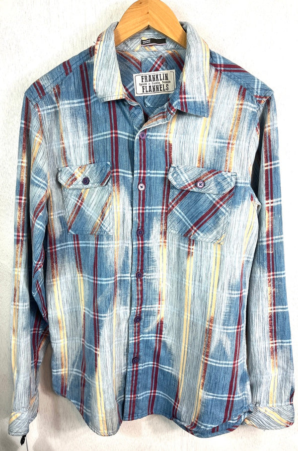 Vintage French Blue, Yellow, White and Burgundy Flannel Size Small
