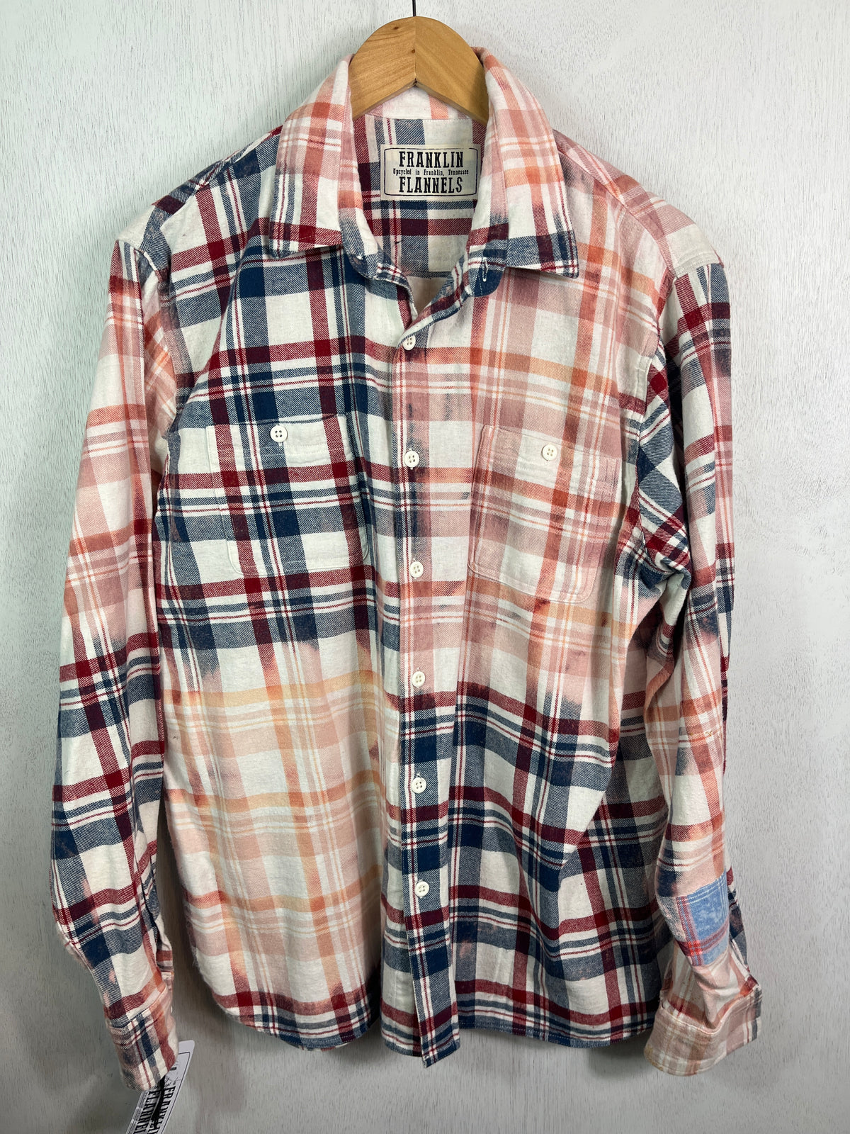 Vintage Navy Blue, Red, White and Pink Flannel Size Large