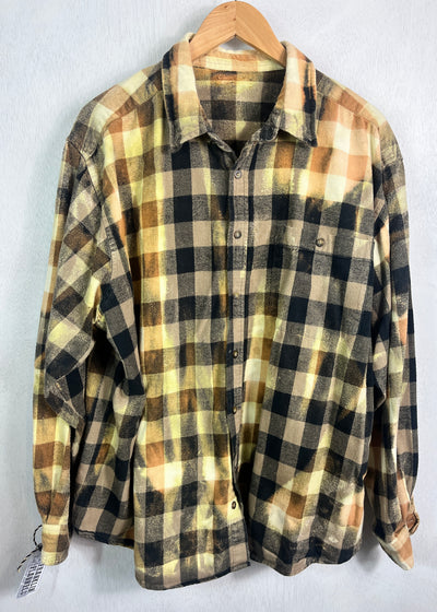 Vintage Brown, Black, Gold and Light Yellow Flannel Size XL