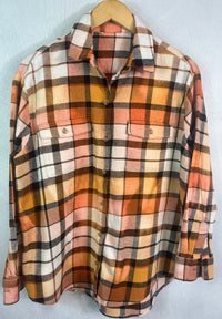 Vintage Brown, White, Yellow and Peach Flannel Size Large