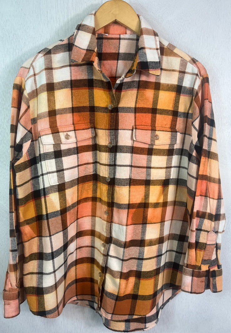 Vintage Brown, White, Yellow and Peach Flannel Size Large