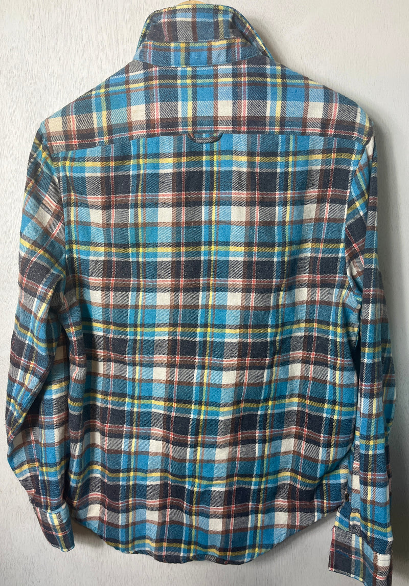 Vintage Turquoise, Yellow, White and Grey Flannel Size Large