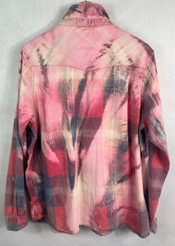 Vintage Western Style Pink, Grey and Red Flannel Size Large