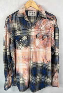 Vintage Western Style Navy Blue, Pink, Grey and White Flannel Size Large