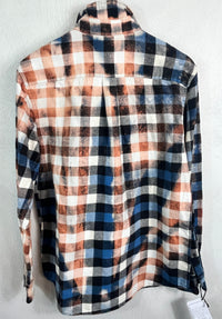 Vintage Royal Blue, Navy, Black, Peach and White Flannel Size Small