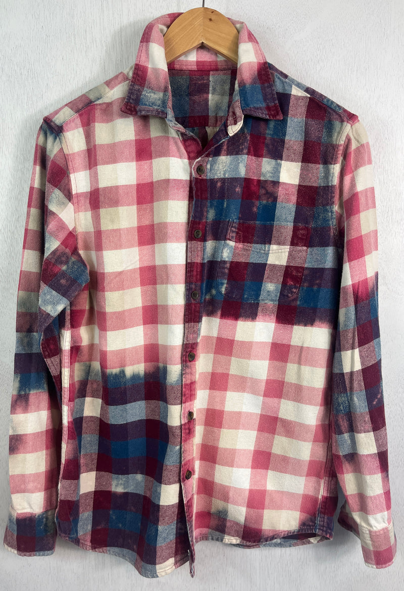 Vintage PInk, White, Blue and Burgundy Flannel Size Small