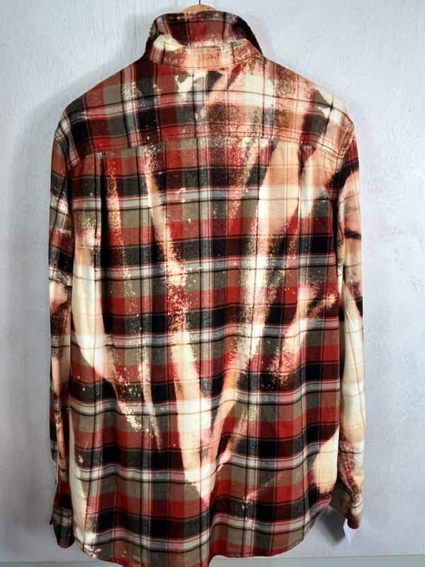 Vintage Brick Red, Taupe, Cream, Black and Gold Flannel Size XL
