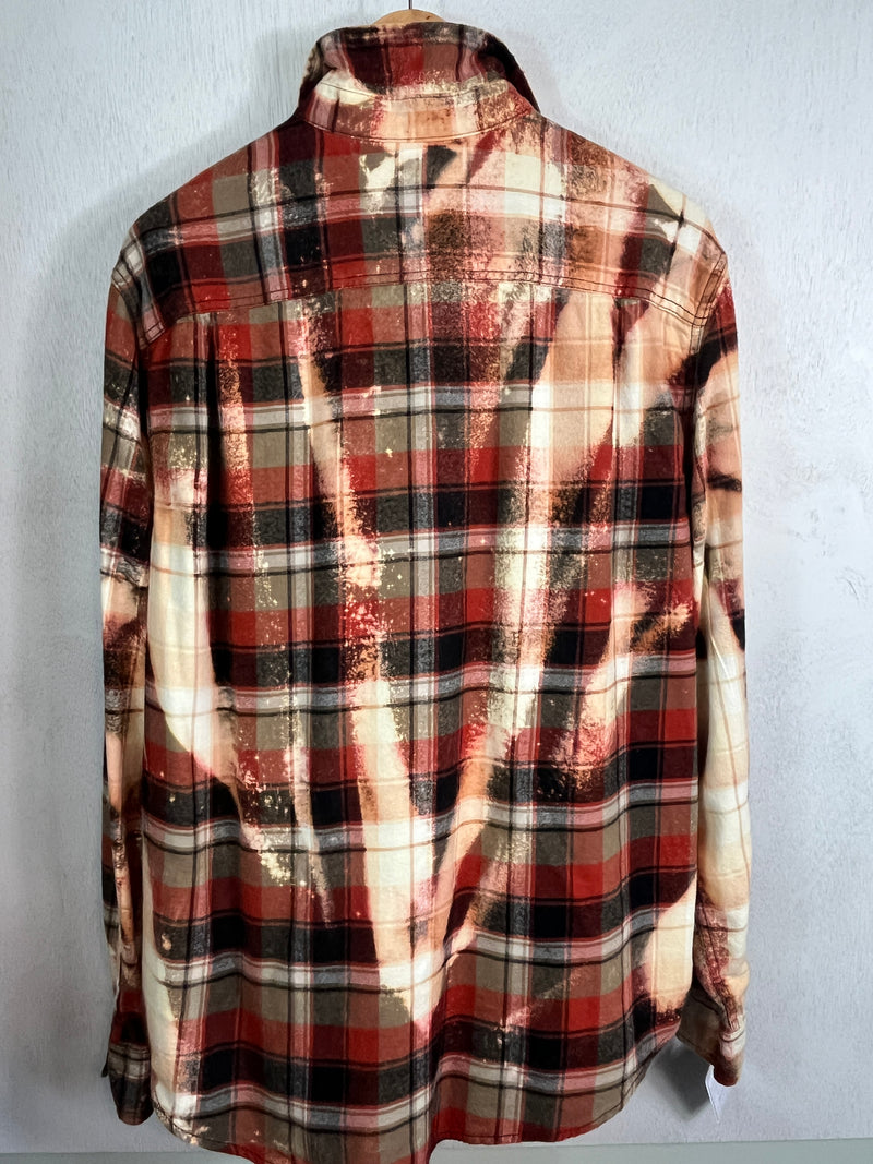 Vintage Brick Red, Taupe, Cream, Black and Gold Flannel Size XL