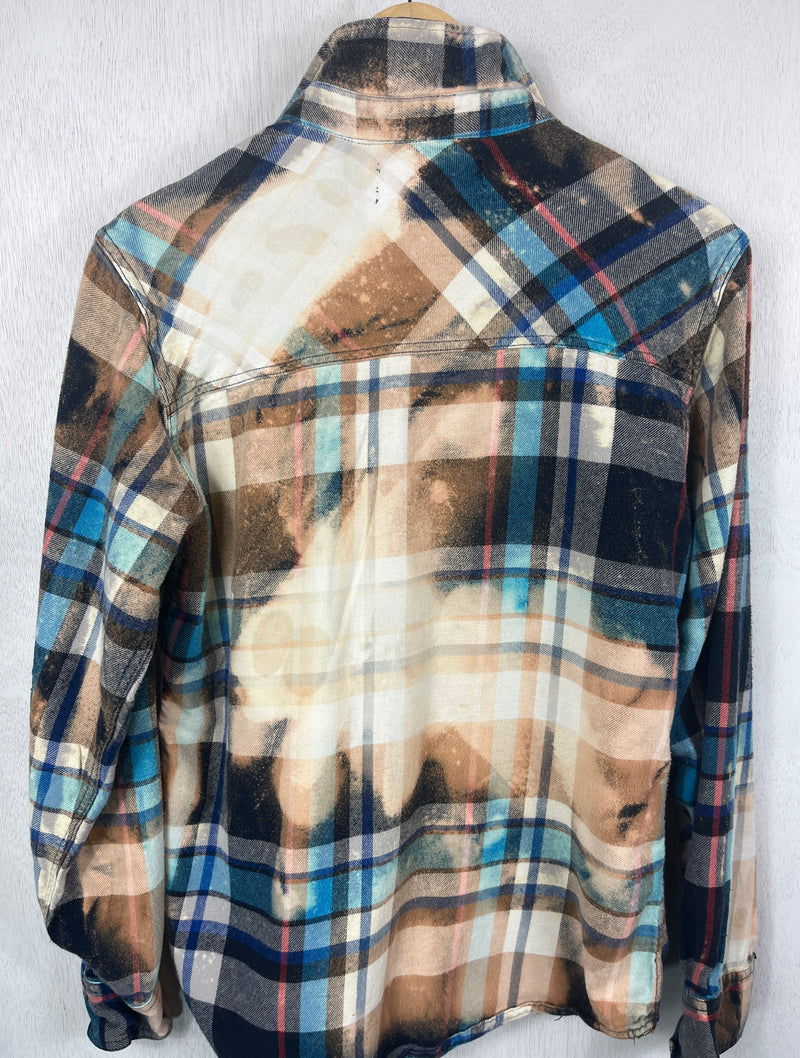 Vintage Turquoise, Cream, Navy Blue and Red Flannel Size Small
