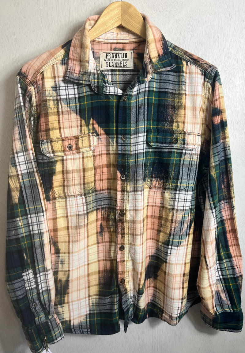 Vintage Green, Yellow, Navy Blue and Pink Flannel Size Large