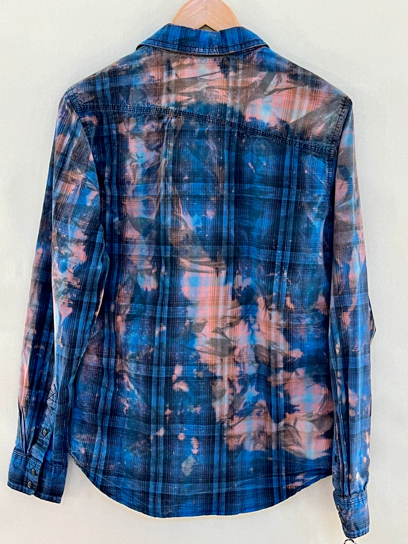 Vintage Western Style Royal Blue, Pink and Black Flannel Size XS