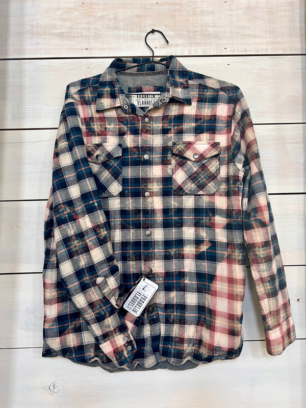 Navy, off-white, orange, pink Flannel Jacket size large