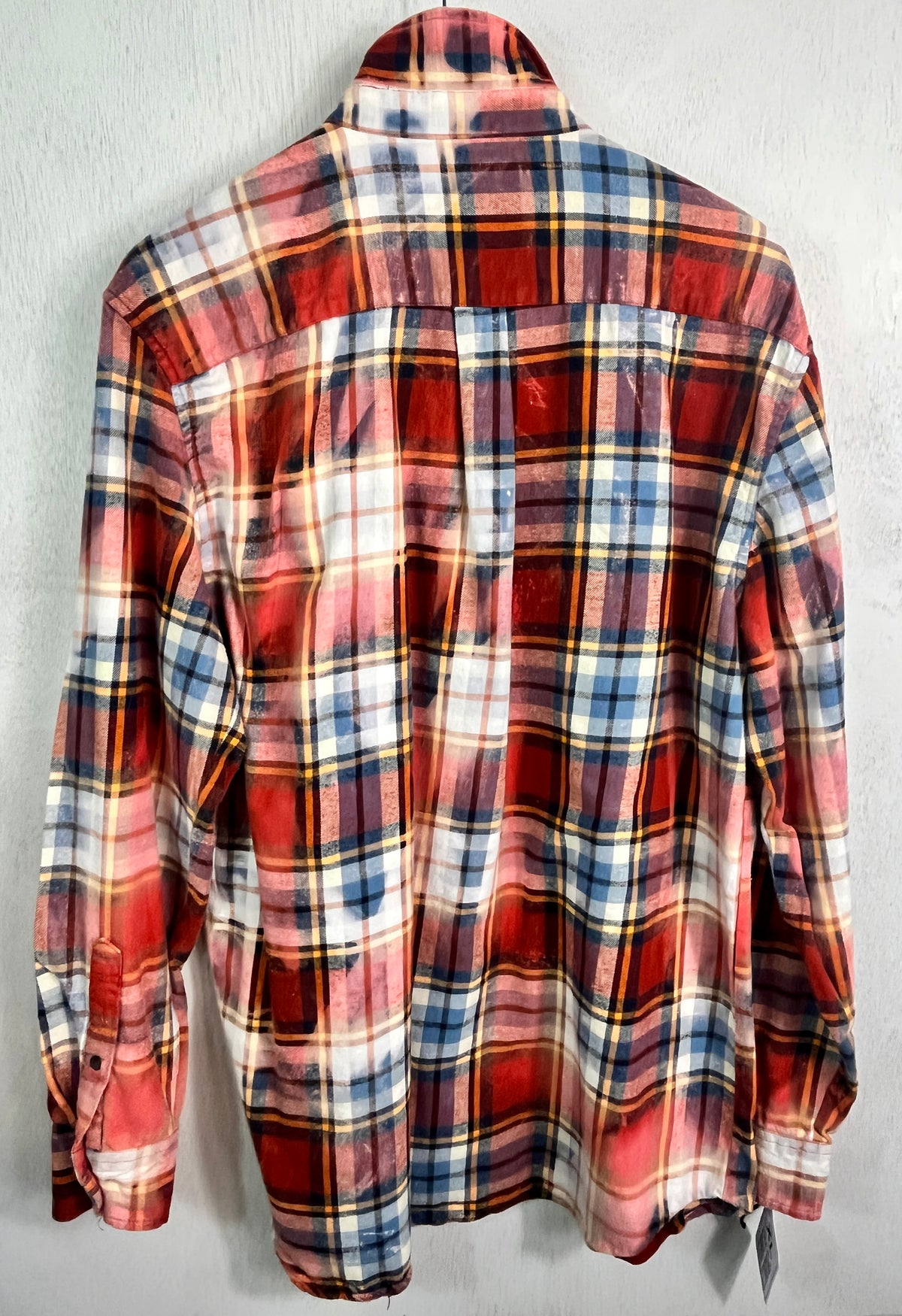 Vintage Brick Red, Blue, White and Yellow Flannel Size XL