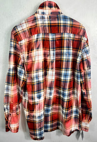 Vintage Brick Red, Blue, White and Yellow Flannel Size XL
