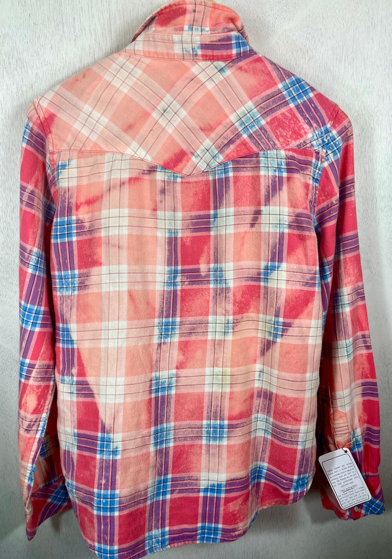 Vintage Western Style Pink, Blue and White Flannel Size Small