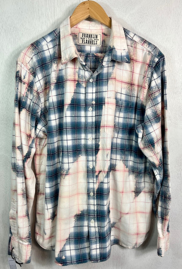 Vintage Blue, Pink, White and Plum Flannel Size Large