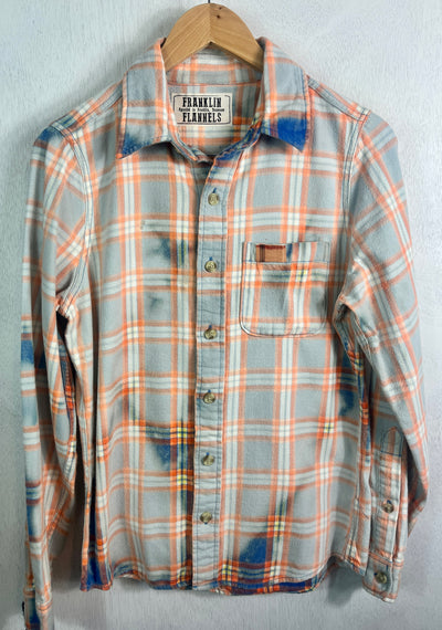 Vintage Orange, Light Blue and Cobalt Blue Flannel Size Small