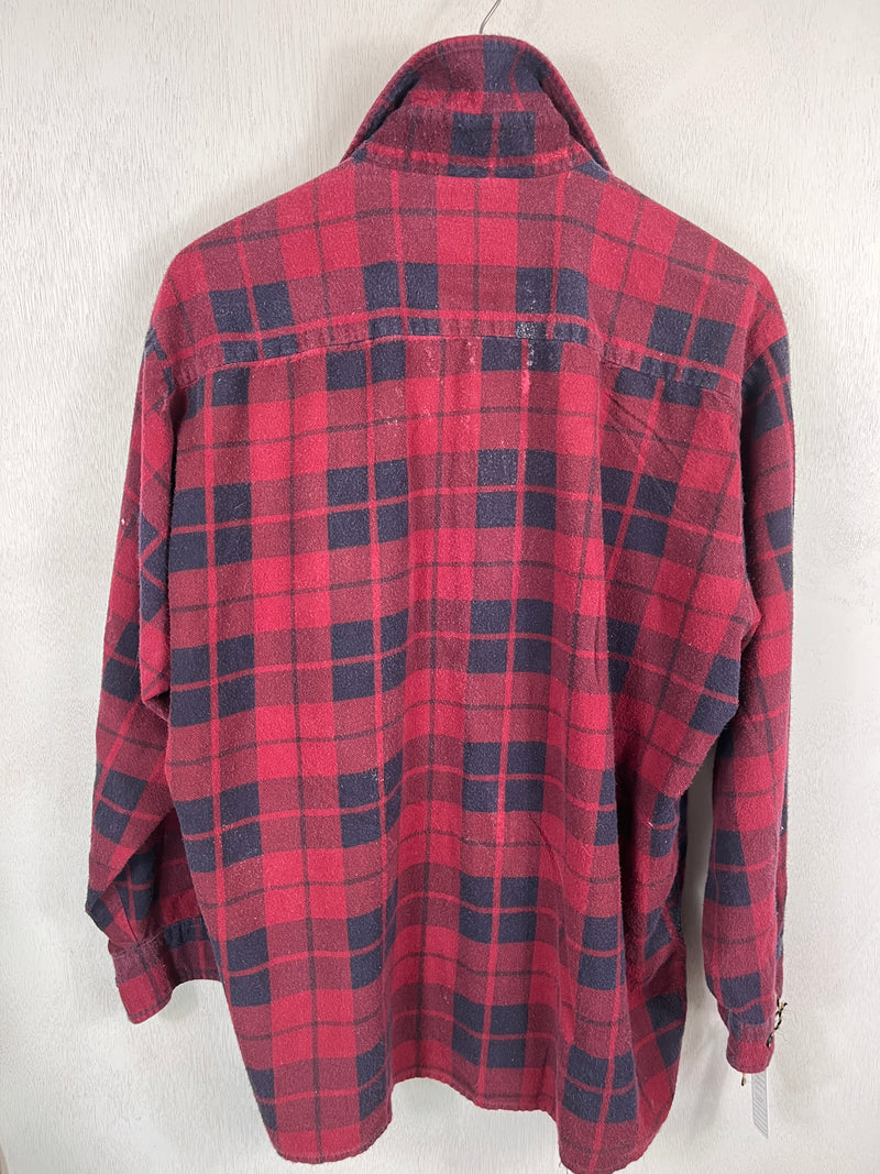 Vintage Retro Red and Navy Blue Flannel Size Large