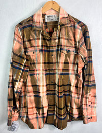 Vintage Brown, Peach, Black, Yellow and White Flannel Size Medium