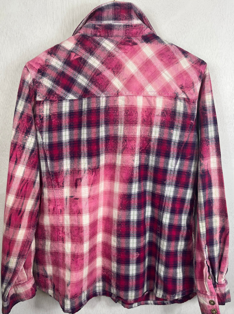 Vintage Hot Pink, White and Burgundy Flannel Size Medium