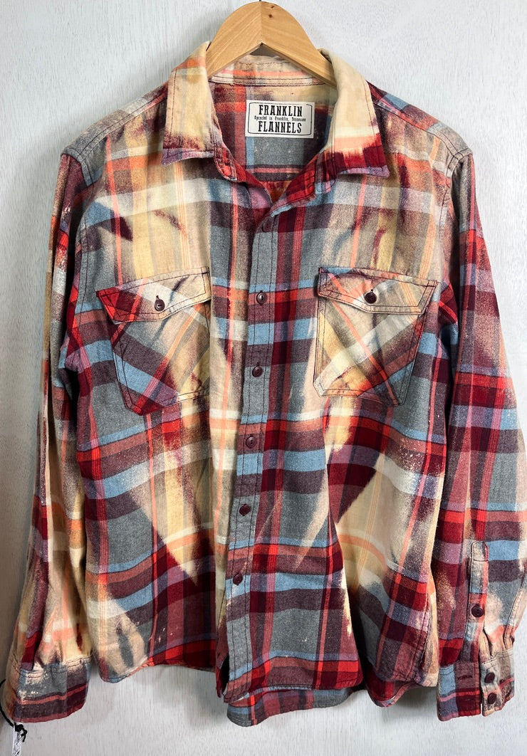 Vintage Red, Light Blue, Gold and White Flannel Size Medium