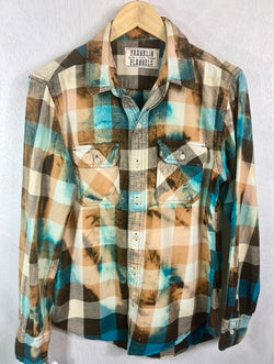 Vintage Turquoise, Gold, Brown and White Flannel Size Small