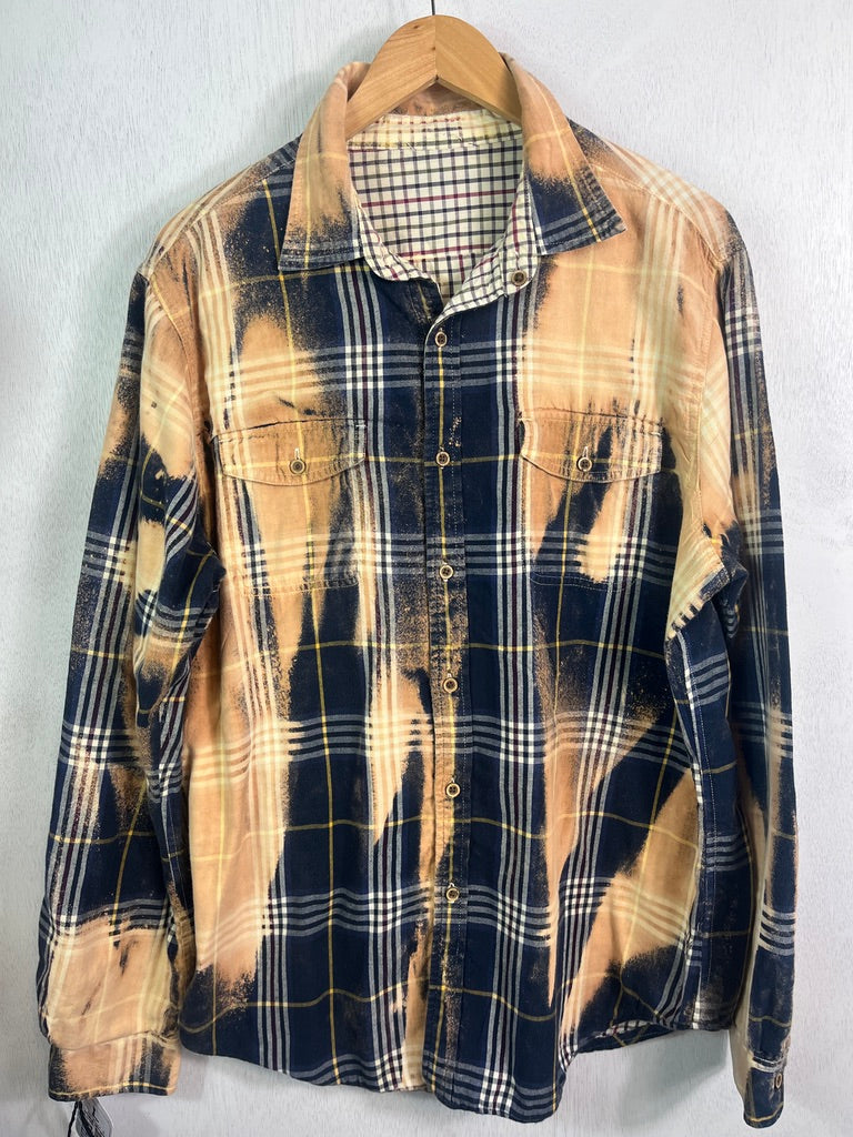 Vintage Navy Blue, Gold, Burgundy and White Lightweight Flannel Size Large