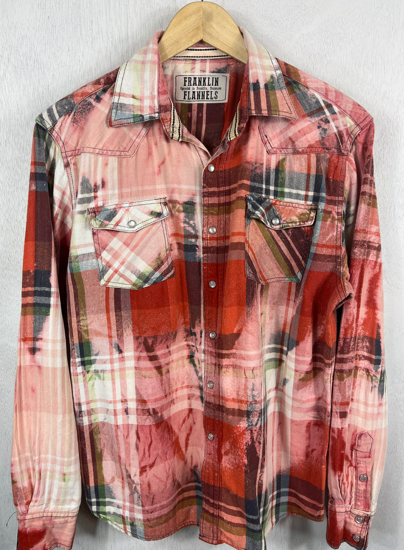 Vintage Western Style Red, Pink, Navy and White Flannel Size Medium