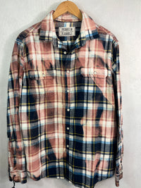 Vintage Navy, Light Blue, Dusty Rose and White Flannel Size Large