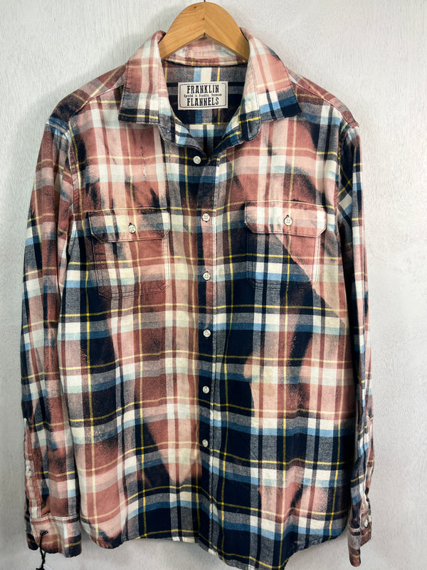Vintage Navy, Light Blue, Dusty Rose and White Flannel Size Large