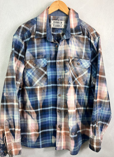 Vintage Navy, Light Blue, Taupe and White Flannel Jacket Size XL