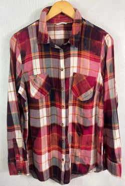 Vintage Pink, White, Burgundy and Coral Flannel Size Small
