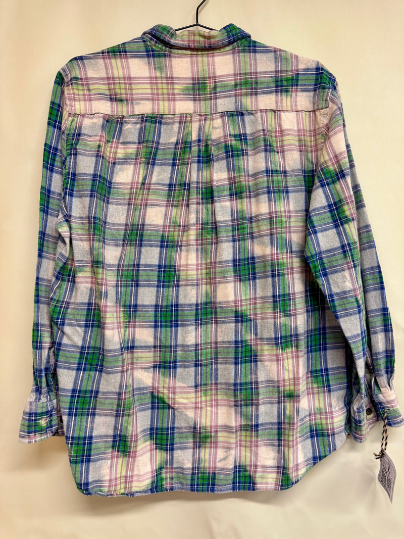 Vintage Green, Blue, Grey and Dusty Rose Flannel Size Large