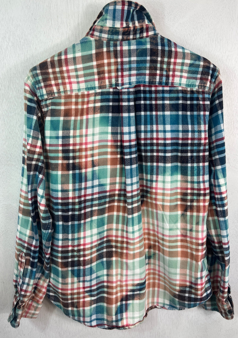 Vintage Turquoise, Seafoam, Pink, White and Black Flannel Size Small