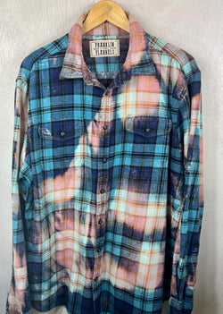 Vintage Turquoise, Blue, Pink and White Flannel Size XL