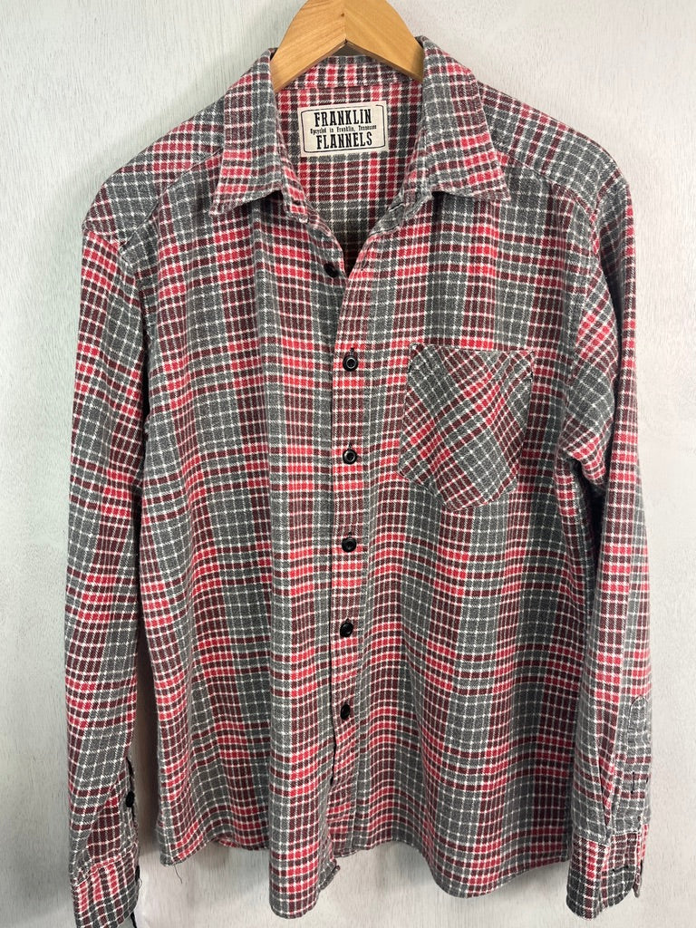 Vintage Retro Gray, Red, Burgundy and White Flannel Size Large