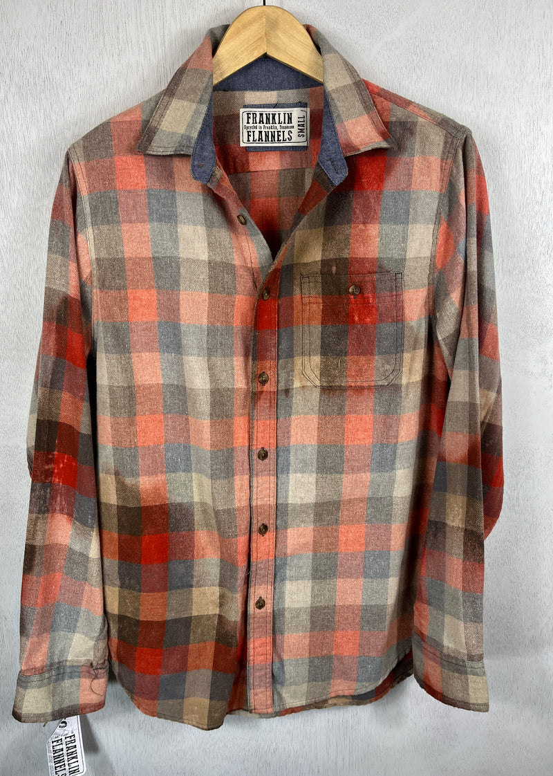 Vintage Orange, Grey and Camel Flannel Size Small