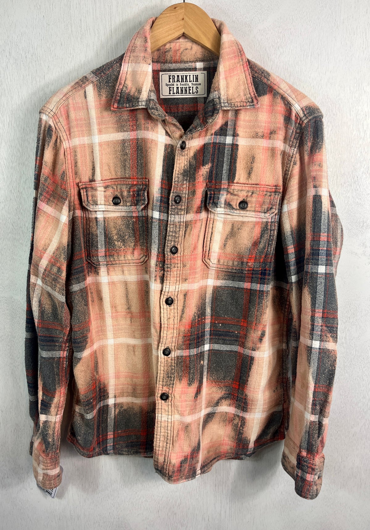 Vintage Grey, Peach, Red and White Flannel Size Small