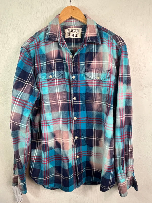 Vintage Turquoise, Lavender, Navy and Pink Flannel Size Large