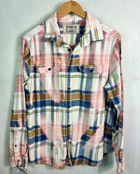 Vintage Pink, Blue, White and Gold Flannel Size Medium