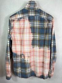 Vintage Blue, Pink, White and Yellow Flannel Size Medium