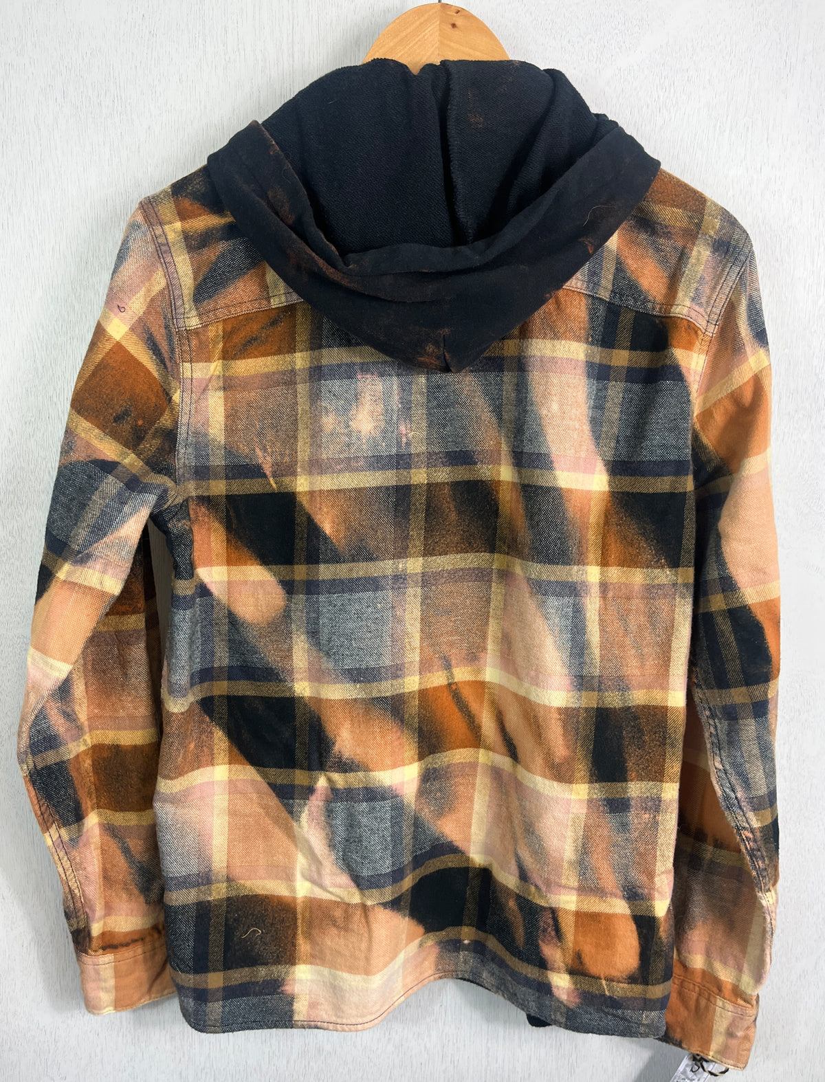 Vintage Rust, Gold, Grey and Black Flannel Hoodie Size Small