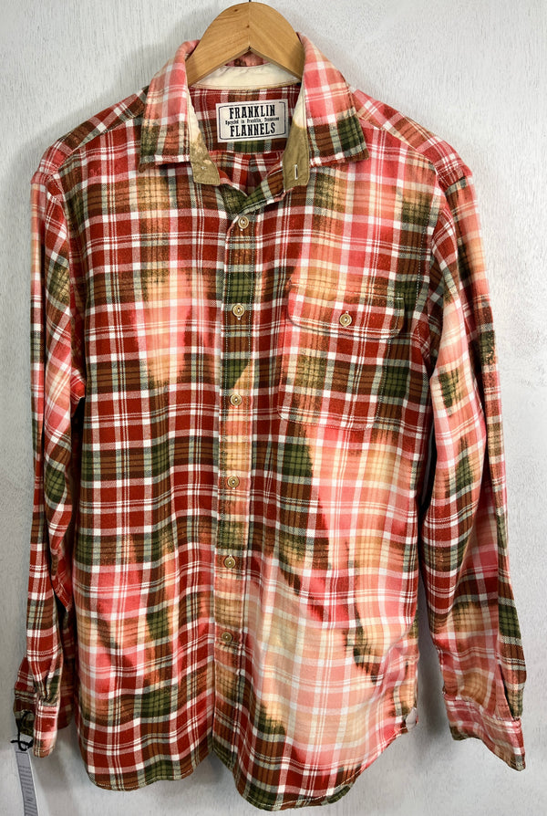 Vintage Army Green, White, Pink and Peach Flannel Size Large