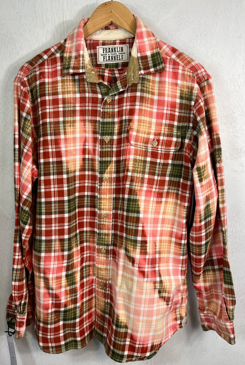 Vintage Army Green, White, Pink and Peach Flannel Size Large