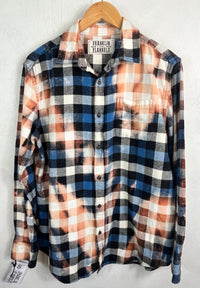 Vintage Royal Blue, Navy, Black, Peach and White Flannel Size Small