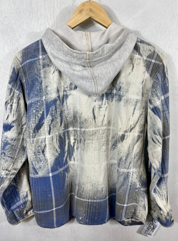 Vintage Blue and Grey Flannel Hoodie Size Small