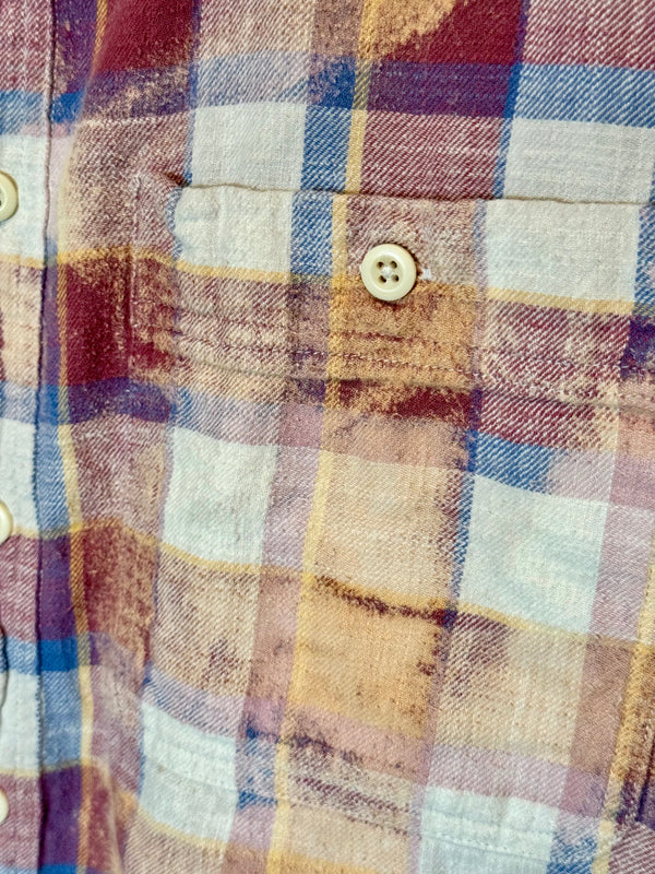 Vintage Blue, Yellow, White and Brick Red Flannel Size XL