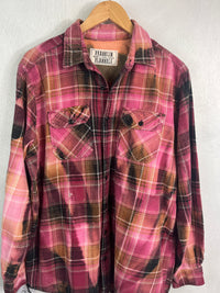 Vintage Hot Pink, Gold, Black and White Flannel Size Large
